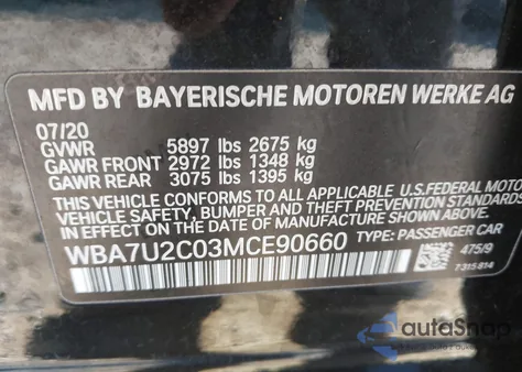 2021 BMW 750I xDrive from USA, damaged, VIN WBA7U2C03MCE90660